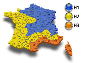 Zones H1, H2 et H3 en France